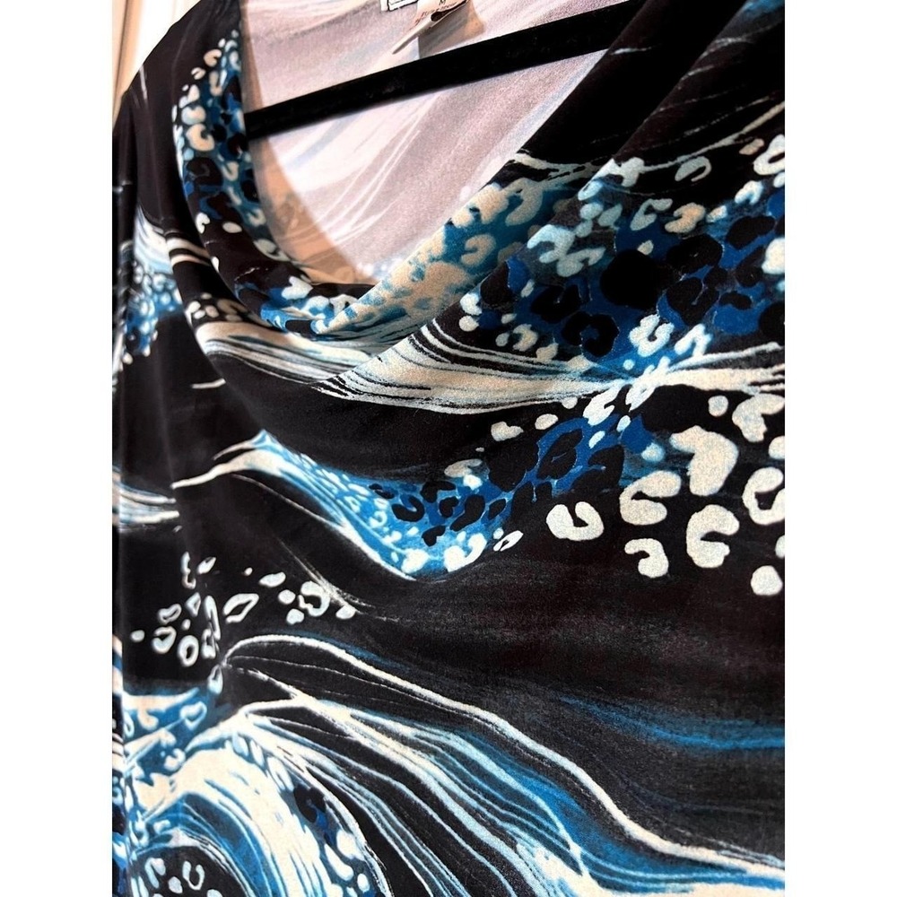 Vintage Suzie Cowl Neck Top Size M Abstract Wave Leopard Print Blue Black - Picture 5 of 6